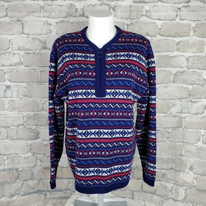 Vintage  Wool Apres Ski Sweater 1/2 Zip Blue Red Fairisle Measures M/L